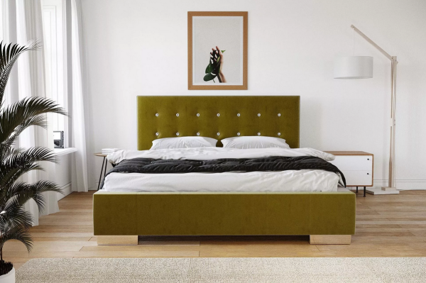 Polsterbett in schlichtem Design mit Kopfteil in Moosgrün
